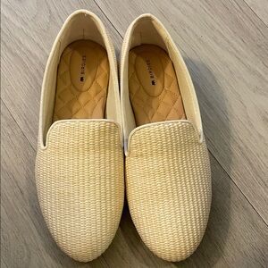 Birdies Tan Woven Slip-Ons